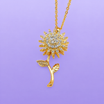 Rotatable Spinning Sunflower Necklace Zircon Crystal Clavicle Chain
