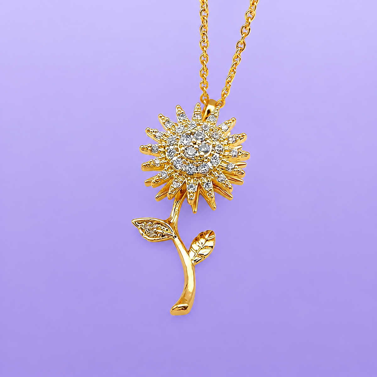 Rotatable Spinning Sunflower Necklace Zircon Crystal Clavicle Chain