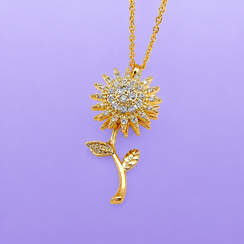 Rotatable Spinning Sunflower Necklace Zircon Crystal Clavicle Chain