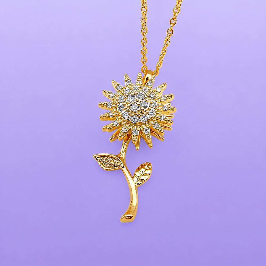 Rotatable Spinning Sunflower Necklace Zircon Crystal Clavicle Chain
