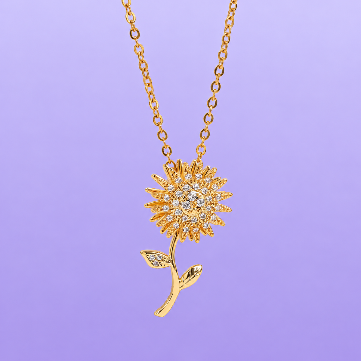Rotatable Spinning Sunflower Necklace Zircon Crystal Clavicle Chain
