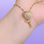 Rotatable Spinning Sunflower Necklace Zircon Crystal Clavicle Chain