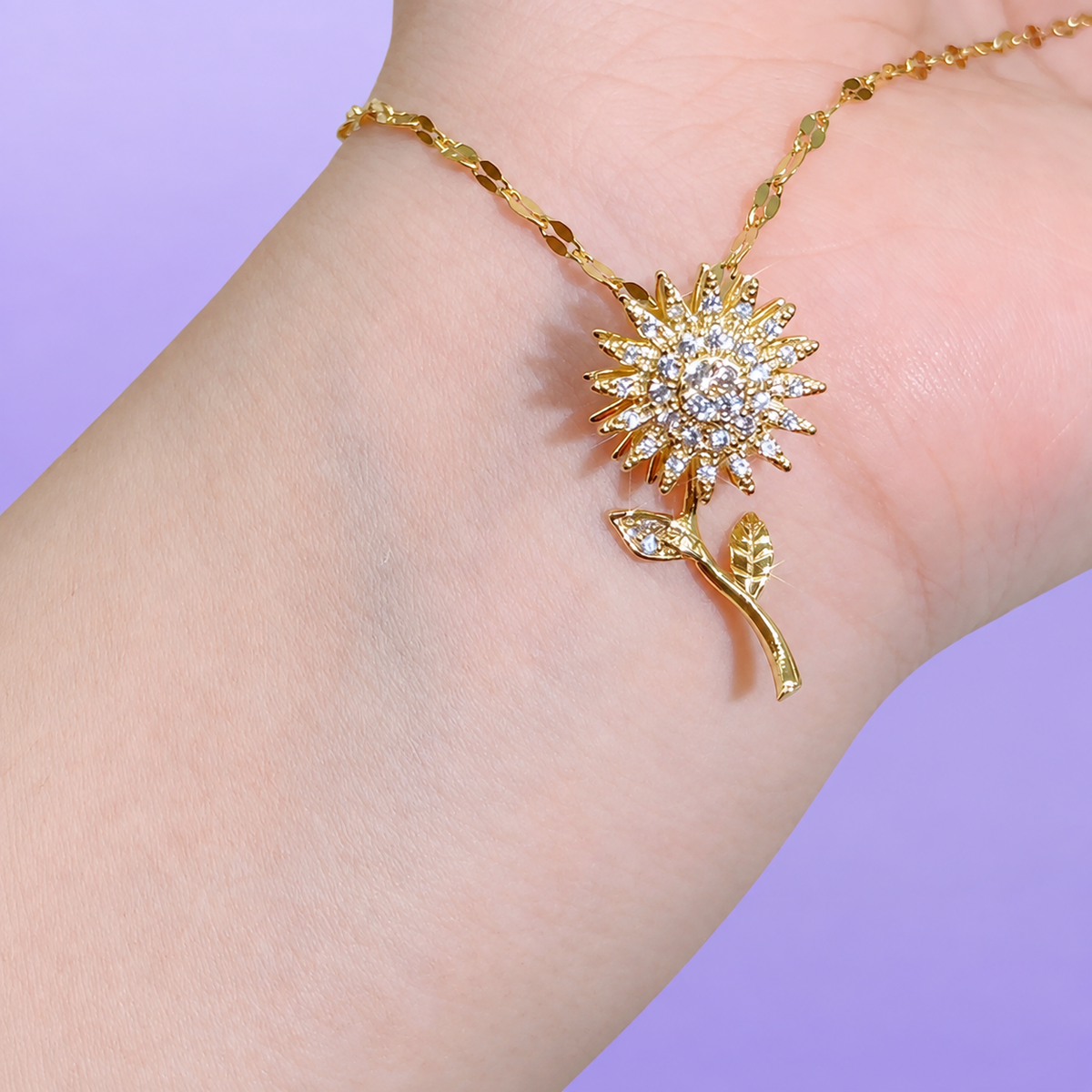 Rotatable Spinning Sunflower Necklace Zircon Crystal Clavicle Chain