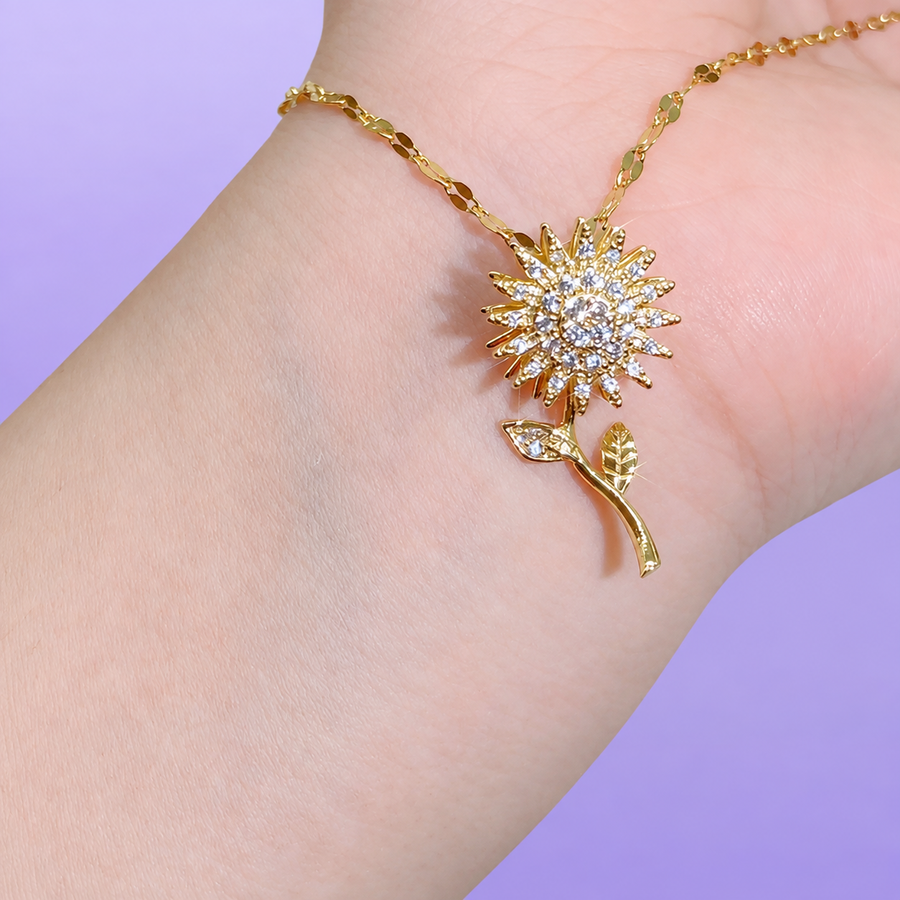 Rotatable Spinning Sunflower Necklace Zircon Crystal Clavicle Chain