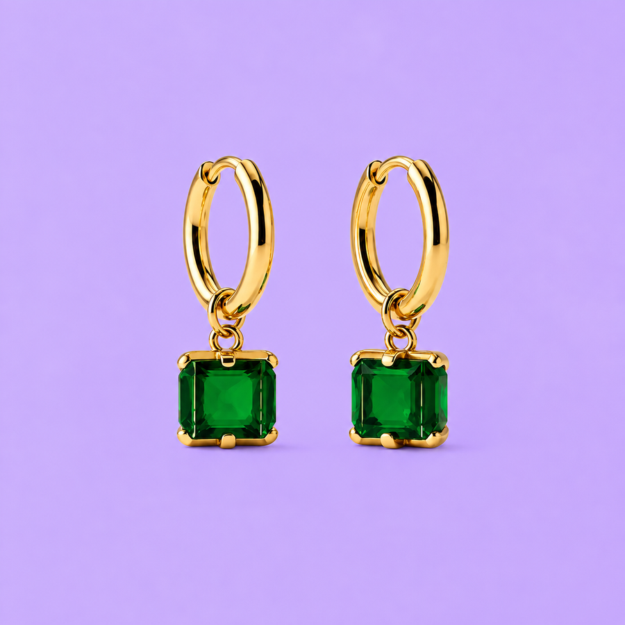 Emerald Drop Hoop Earrings