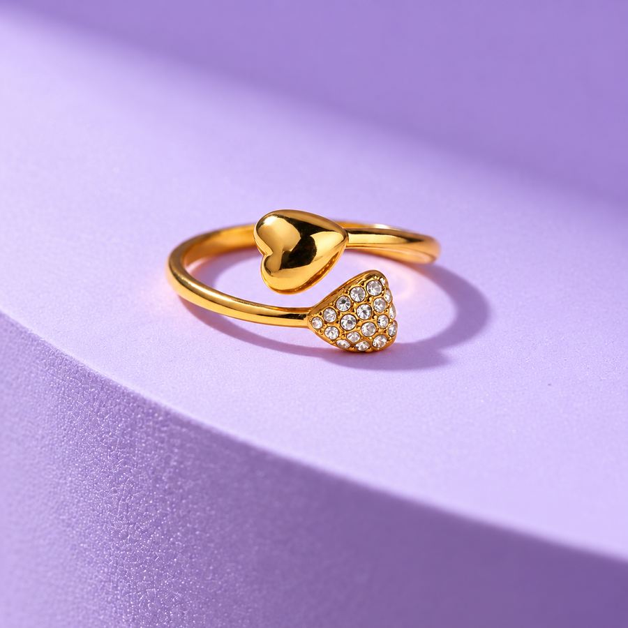 Gold Stone Studded Heart Shaped Ring