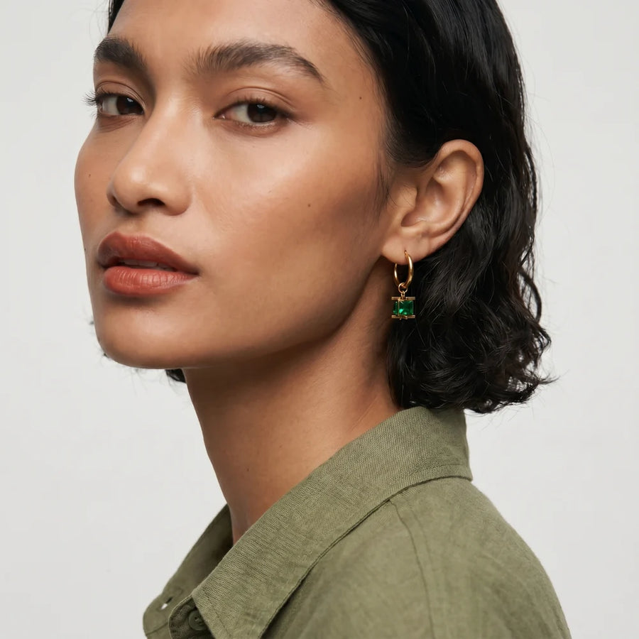 Emerald Drop Hoop Earrings